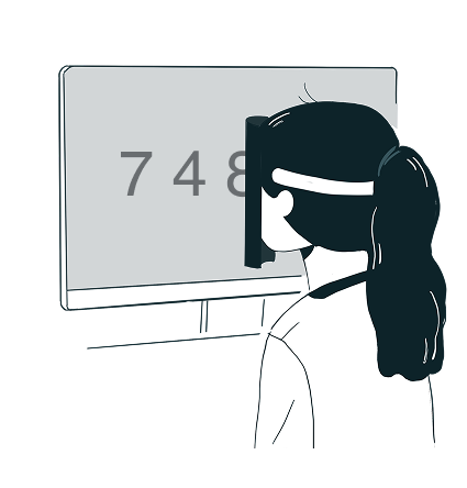 Illustration of a contestant wearing an extended mask, facing a screen that displays a 3-digit number.